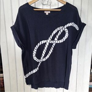 Merona Sweater Top Navy Blue White Nautical Size XL